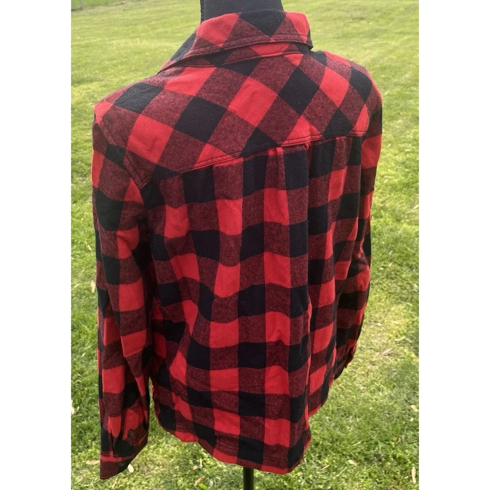 J.Crew Buffalo Plaid Jacket Womens Small Red Black‎ Flannel Utility Chore Coat